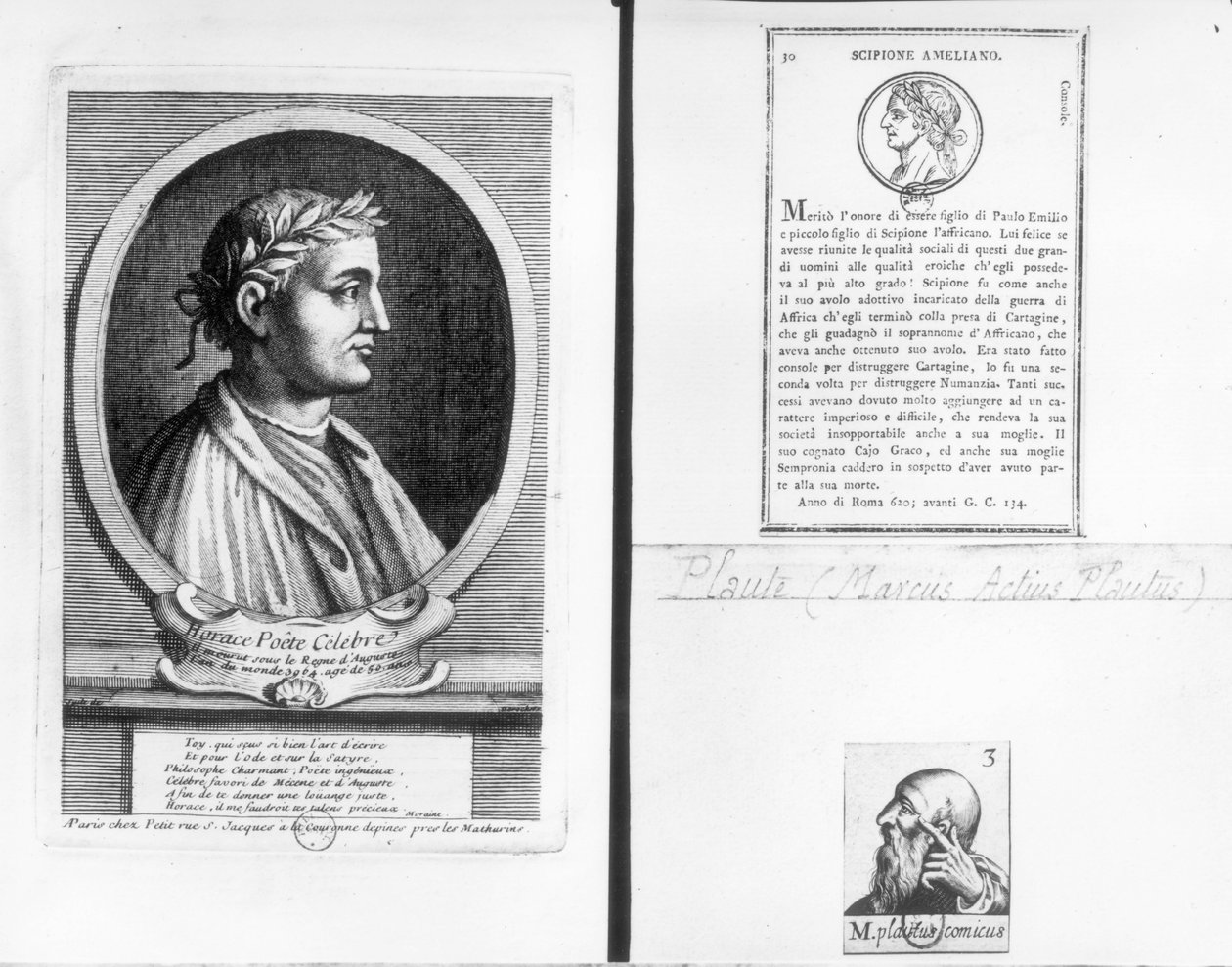 Horatius (Kr. e. 65-8) Scipio Aemilianus (Africanus Minor) (Kr. e. 185-129) és Plautus (Kr. e. 254-184) portréi alkotó: French School