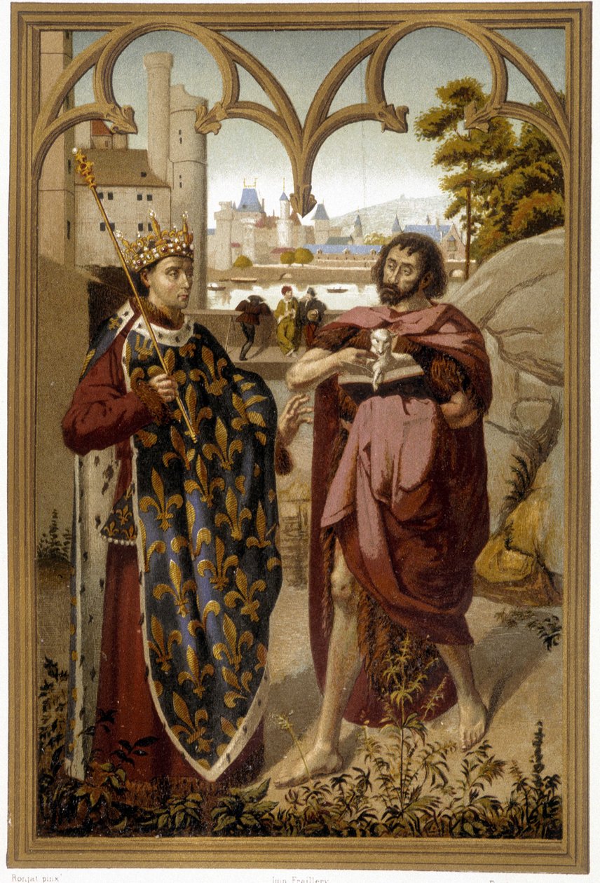 Szent Lajos és Keresztelő Szent János portréi - repro. Van Eycknek tulajdonított oltárkép töredéke után, Mme de Witt, Párizs „Franciaország történetének krónikásai az eredettől a 16. századig” című művében alkotó: French School