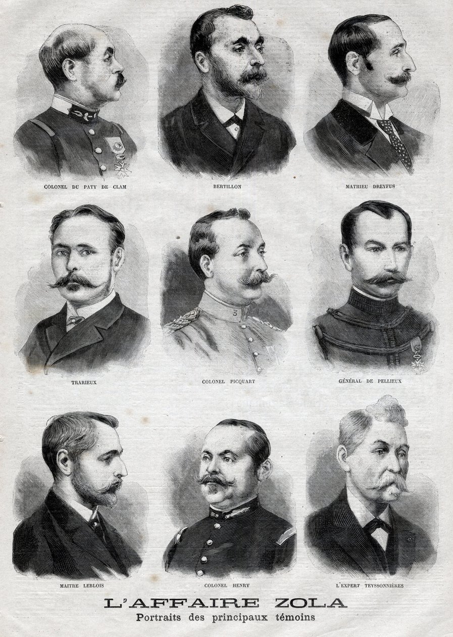A Dreyfus Zola-ügy fő tanúinak portréi a Le Petit Journalban, február 27. alkotó: French School