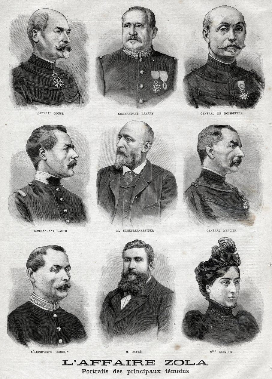 A Dreyfus Zola-ügy fő tanúinak portréi a Le Petit Journalban, február 27. alkotó: French School