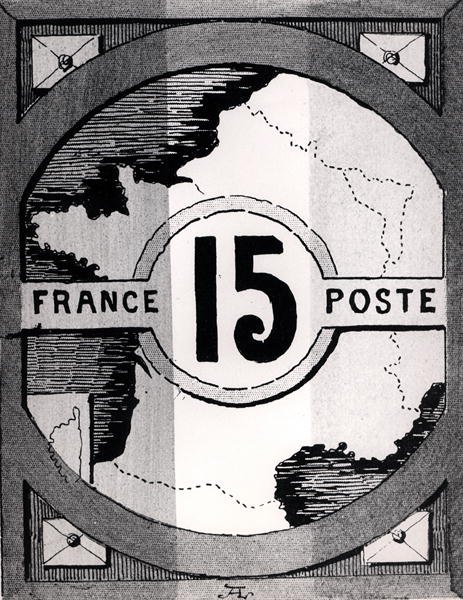 Franciaország térképét ábrázoló bélyeg, 19. század vége (litográfia) (fekete-fehér fénykép) alkotó: French School