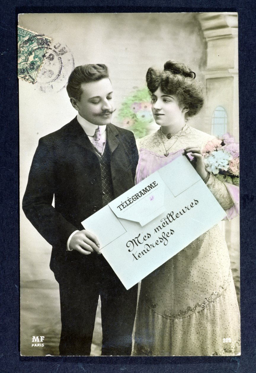 1907-ben küldött képeslap-távirat alkotó: French School
