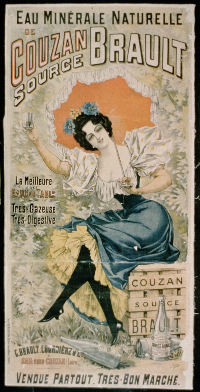 A Brault természetes ásványvizet a Couzantól reklámozó plakát alkotó: French School
