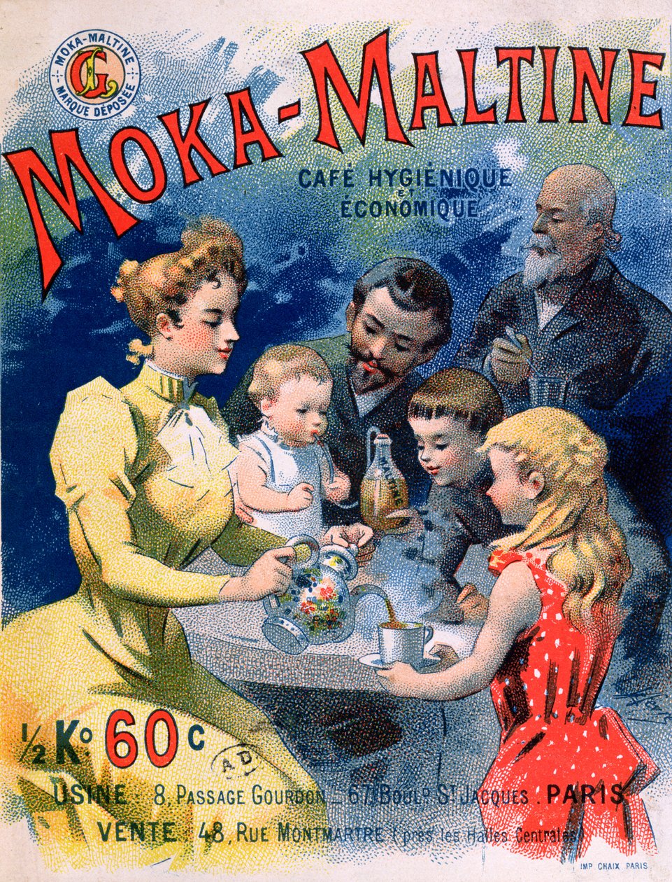 Moka-Málta kávét reklámozó plakát, 1900 körül alkotó: French School