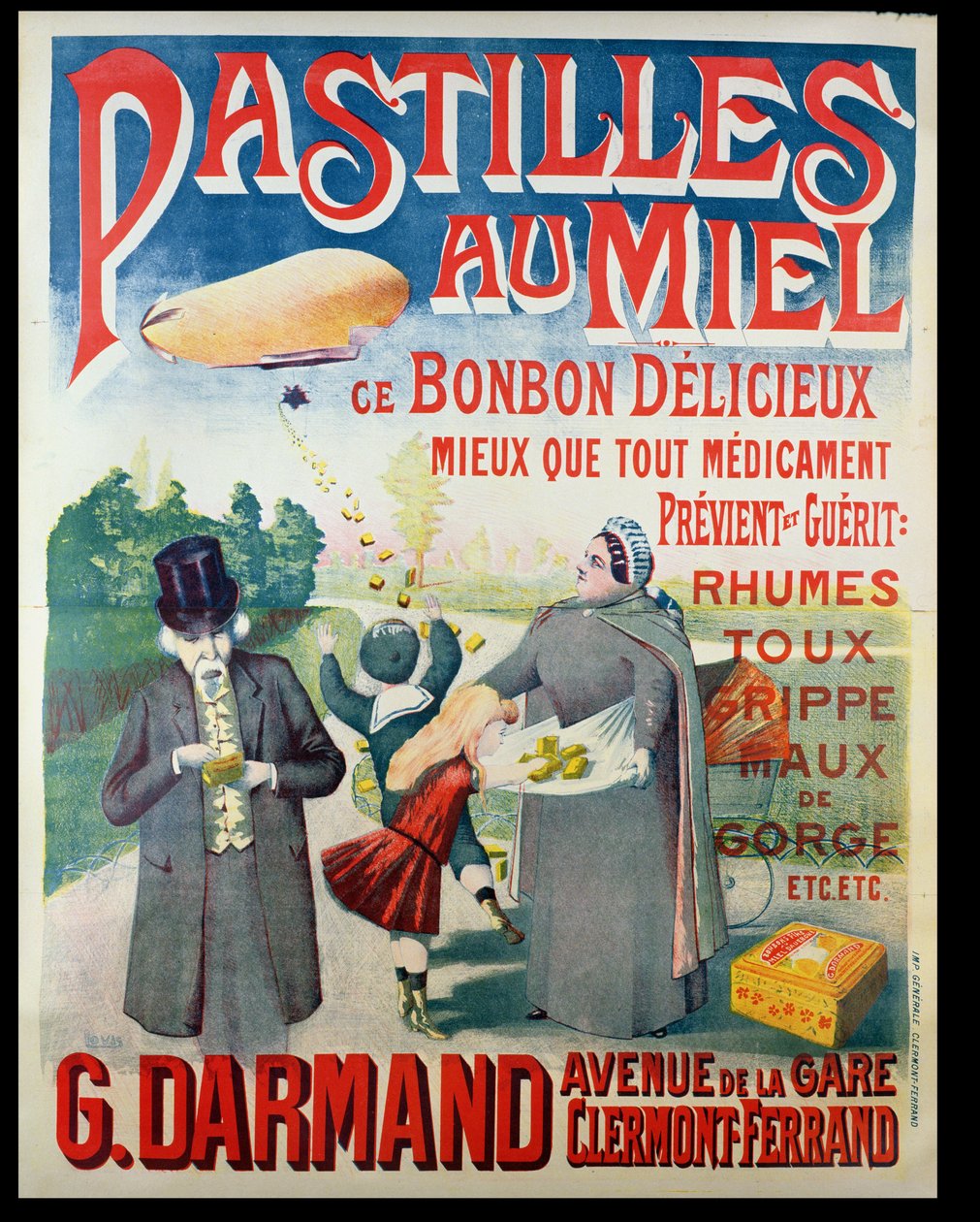 Pastilles au Miel reklámplakát, mézes pasztilla, G. Darmand alkotó: French School