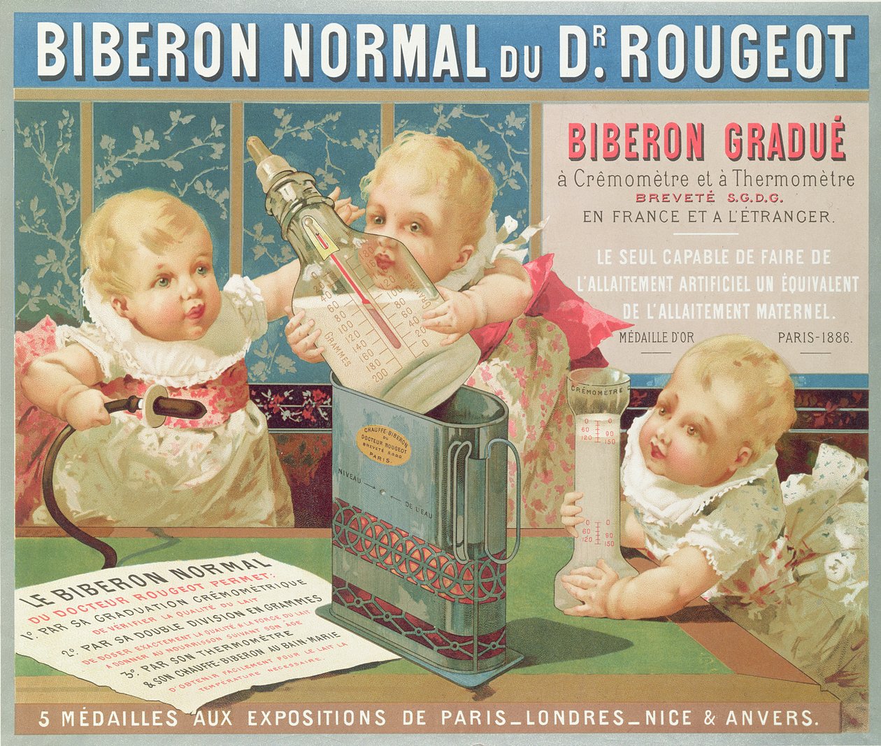 Dr. Rougeot által tervezett, 1887-ben készült, beosztásos palackot hirdető plakát alkotó: French School