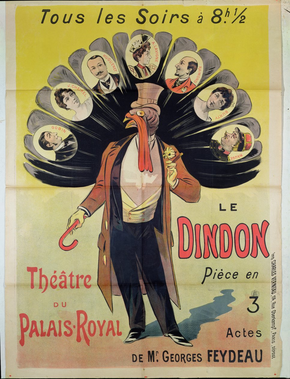 Plakát, amely Georges Feydeau (1862-1921) Le Dindon című előadását hirdeti a Theatre du Palais-Royalban, 1896 alkotó: French School