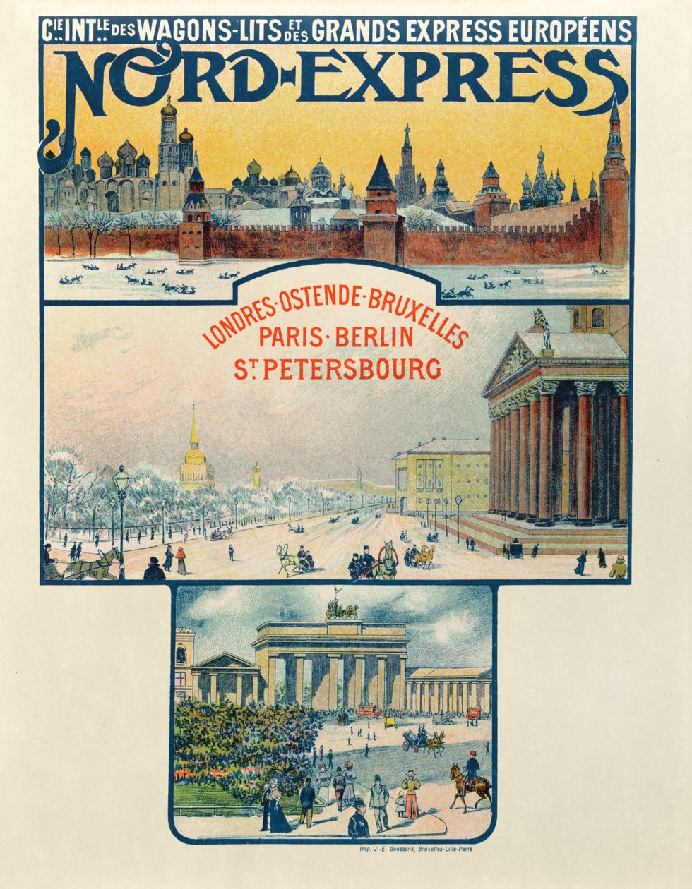 A Compagnie des Wagons-Lits et des Grands Express Europeens plakátja Londontól Szentpétervárig, XX. század eleje alkotó: French School