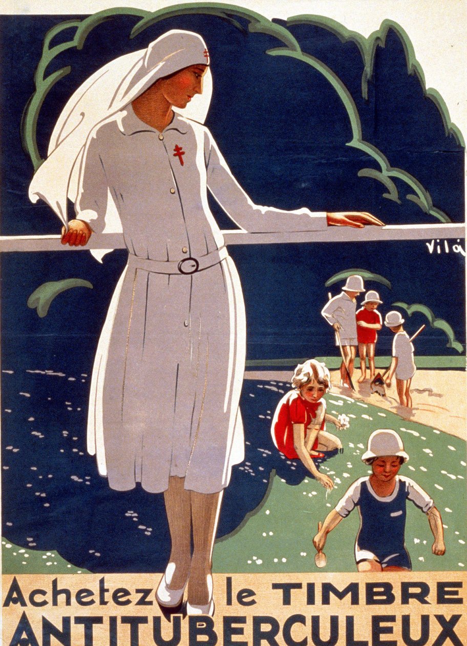 Az Országos Tuberkulózis Elleni Védelmi Bizottság által kiadott „Vásárolja meg a TB tapaszt” plakátja. Lithograhie 1917. alkotó: French School