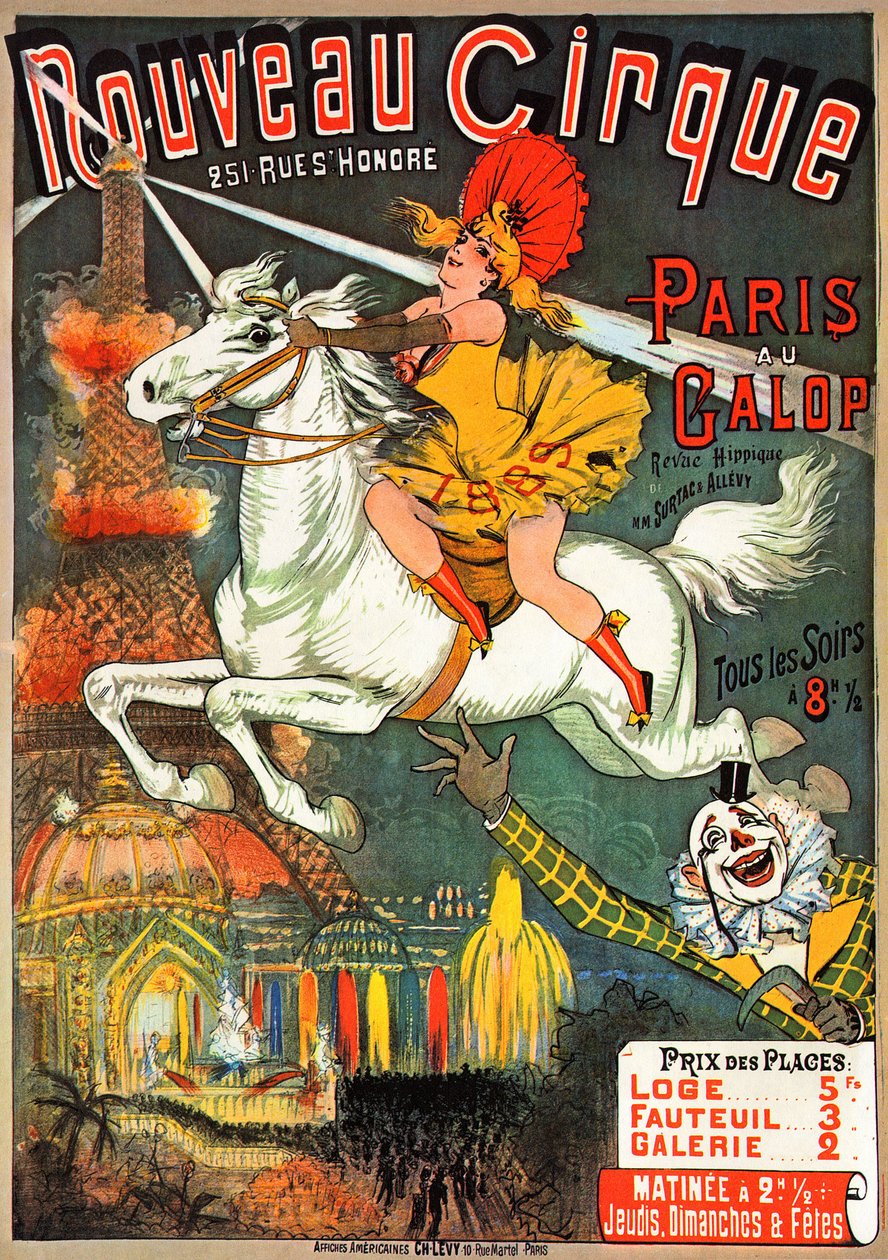 Egy lovas magazin plakátja a párizsi rue saint Honore „Nouveau Cirque”-ben alkotó: French School