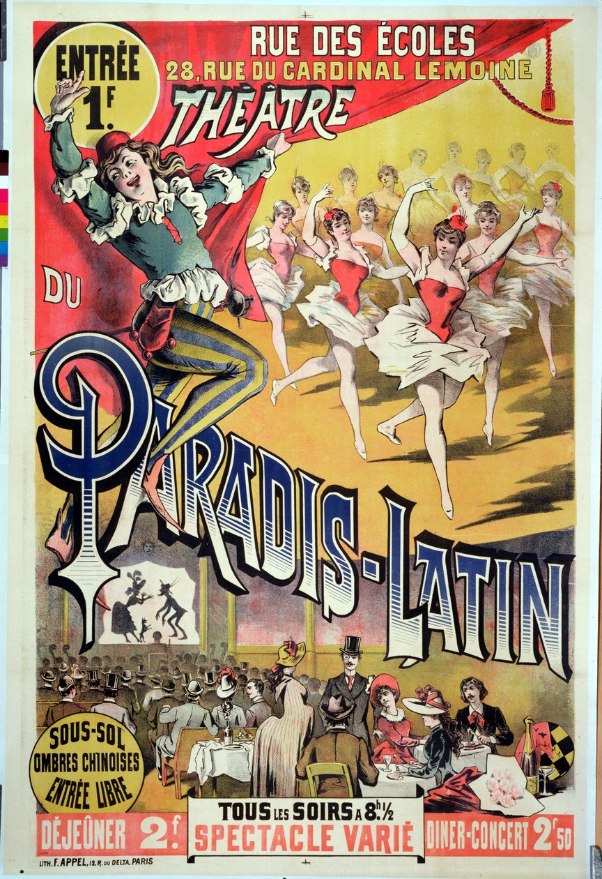 A Theatre du Paradis Latin plakátja, 1880-90 körül alkotó: French School