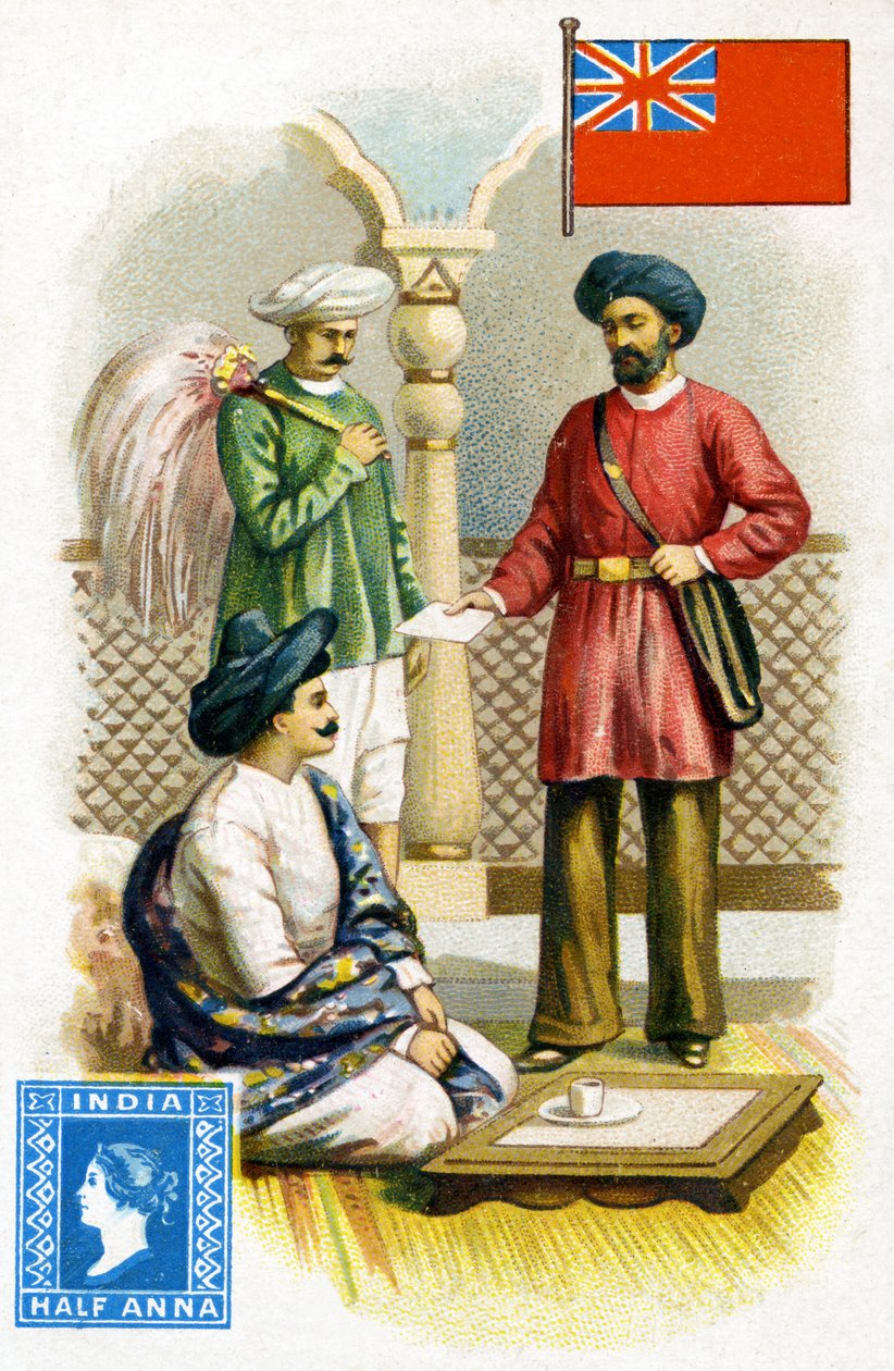 Postás kézbesít egy levelet Brit-Indiában, 19. század végén alkotó: French School