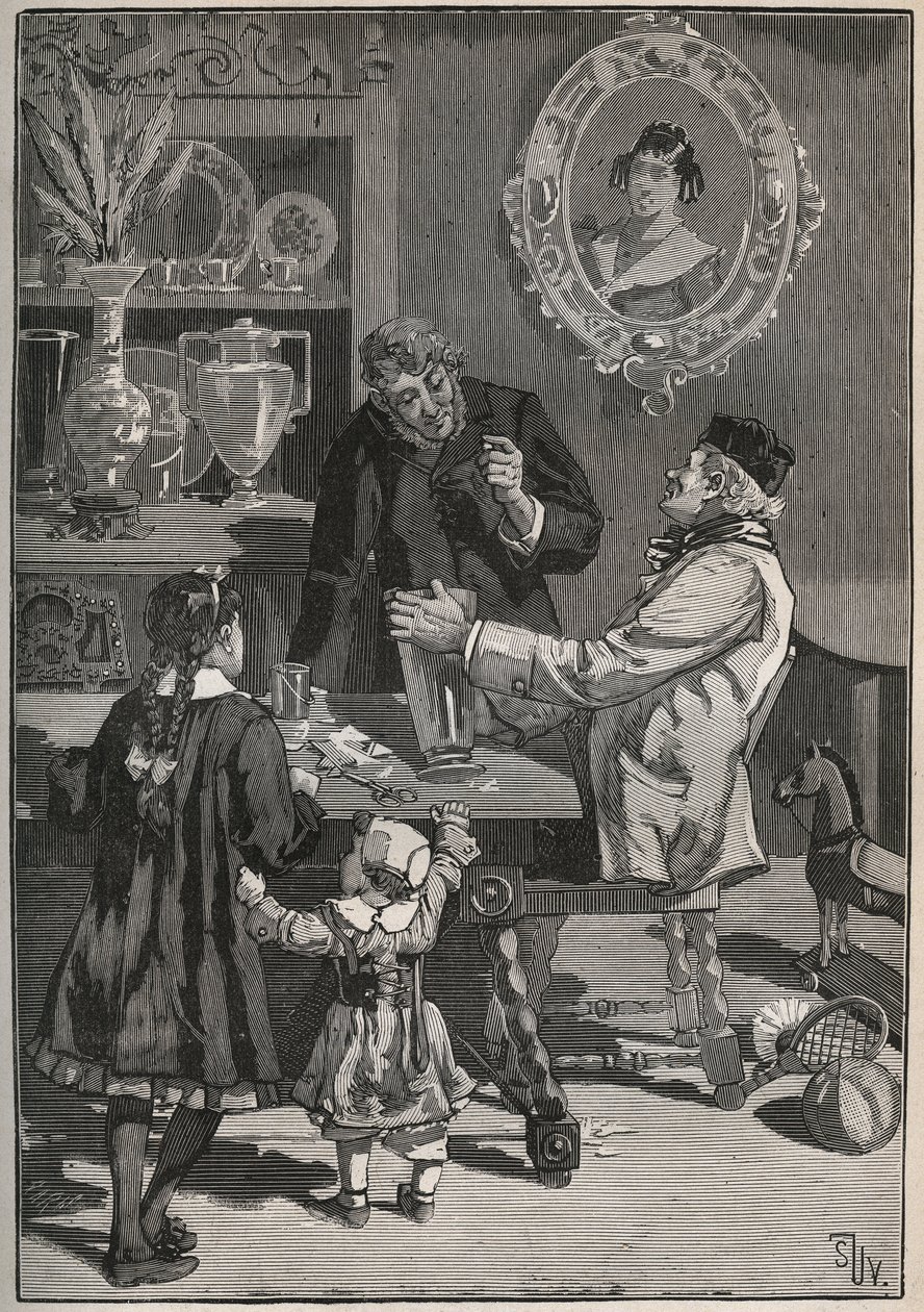 Potichomia, egy 19. századi eljárás Kínából és Japánból származó porcelánvázák utánzására. Metszet 1880-ból Adolphe BITARD „” Les arts et metiers illustres” című könyvébe. alkotó: French School