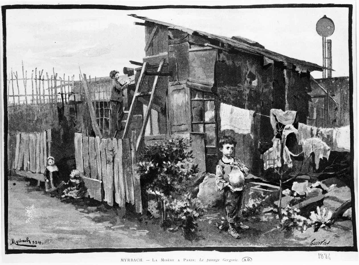 Szegénység Párizsban: nyomornegyedek, Gergovie átvonulása. 1884. Bibl. des Arts decos. alkotó: French School