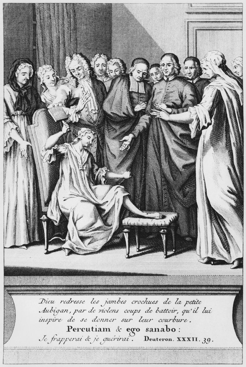 Aubigan segítségnyújtásának és csodálatos gyógyulásának gyakorlata, illusztrációja a La verite des miracles de M. de Paris...-ból, Louis Basile Carre de Montgeron (1686-1754) 1737 alkotó: French School