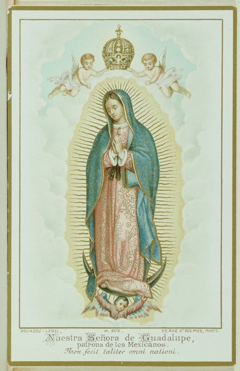 Guadalupe-i Szűzanyát ábrázoló imakártya, 1900 körül alkotó: French School