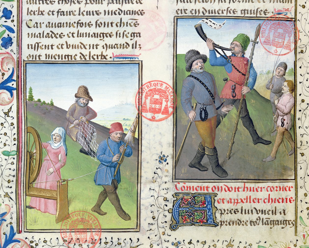 Hálók előkészítése vadászatra, a Livre de la Chasse-ból, Gaston Phebus de Foix (1331-91) alkotó: French School