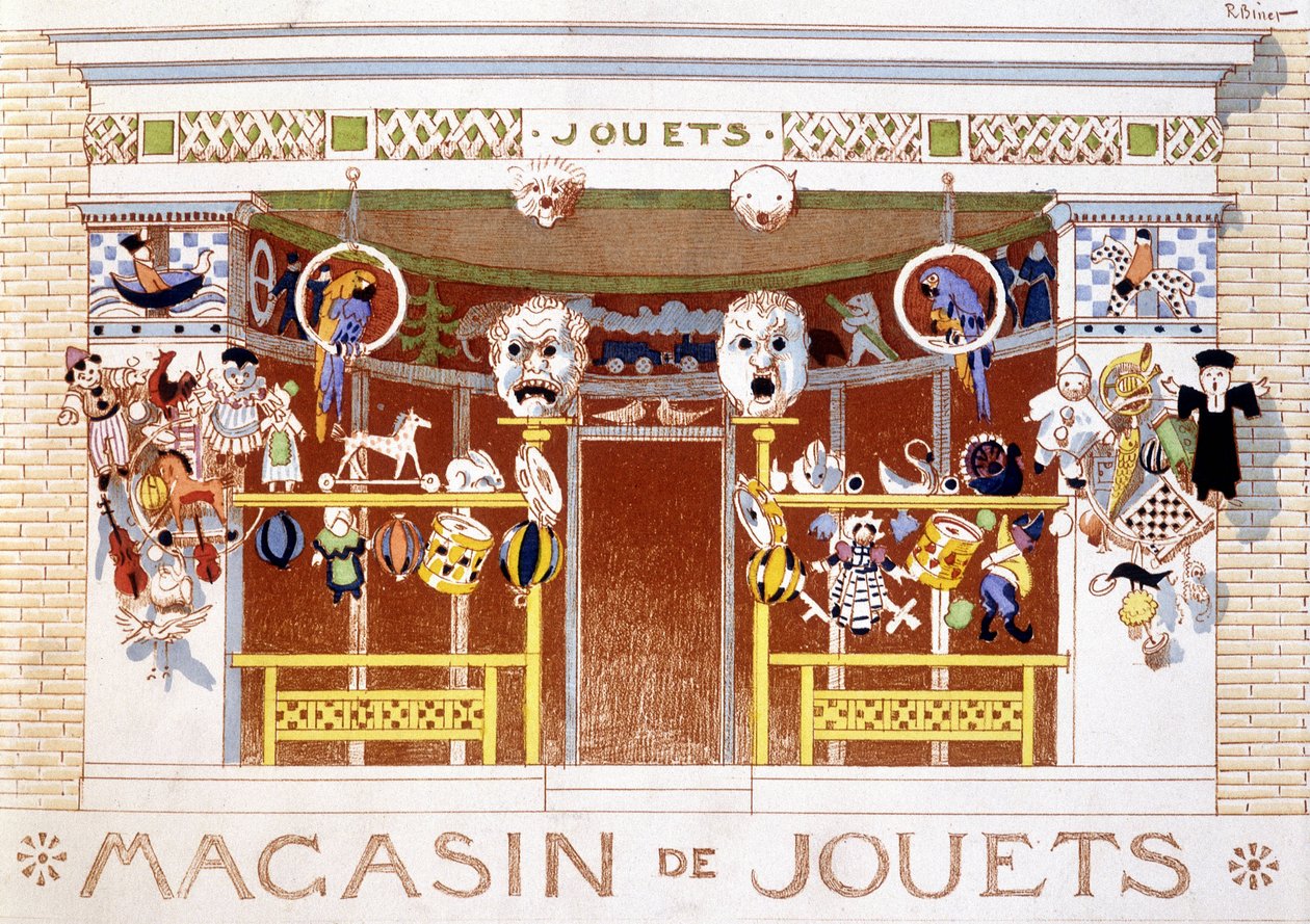 Termékek bemutatása egy játékboltban. alkotó: French School