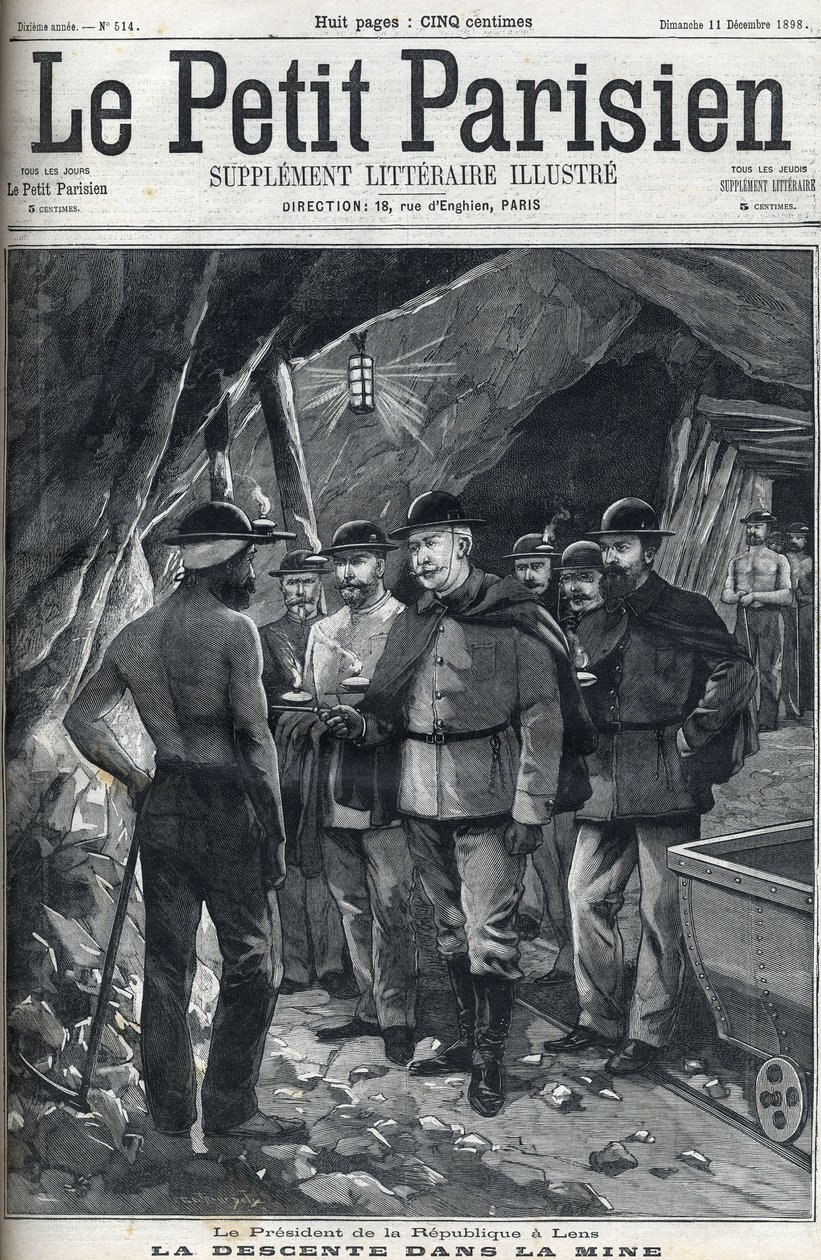 Felix Faure, a Francia Köztársaság elnöke 1898 decemberében meglátogatta a lensi bányákat. A „Le petit Parisien” című újság címlapja. alkotó: French School