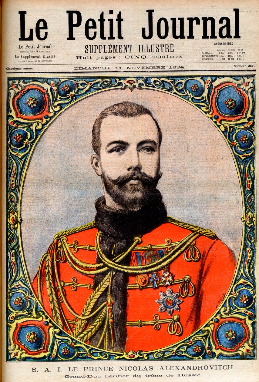 Miklós Alekszandrovics herceg, az orosz trón örököse (II. Miklós leendő császár és cár) Miklós Alekszandrovics herceg, Oroszország trónjának nagyhercege. Illusztráció a Le Petit Journal számára alkotó: French School
