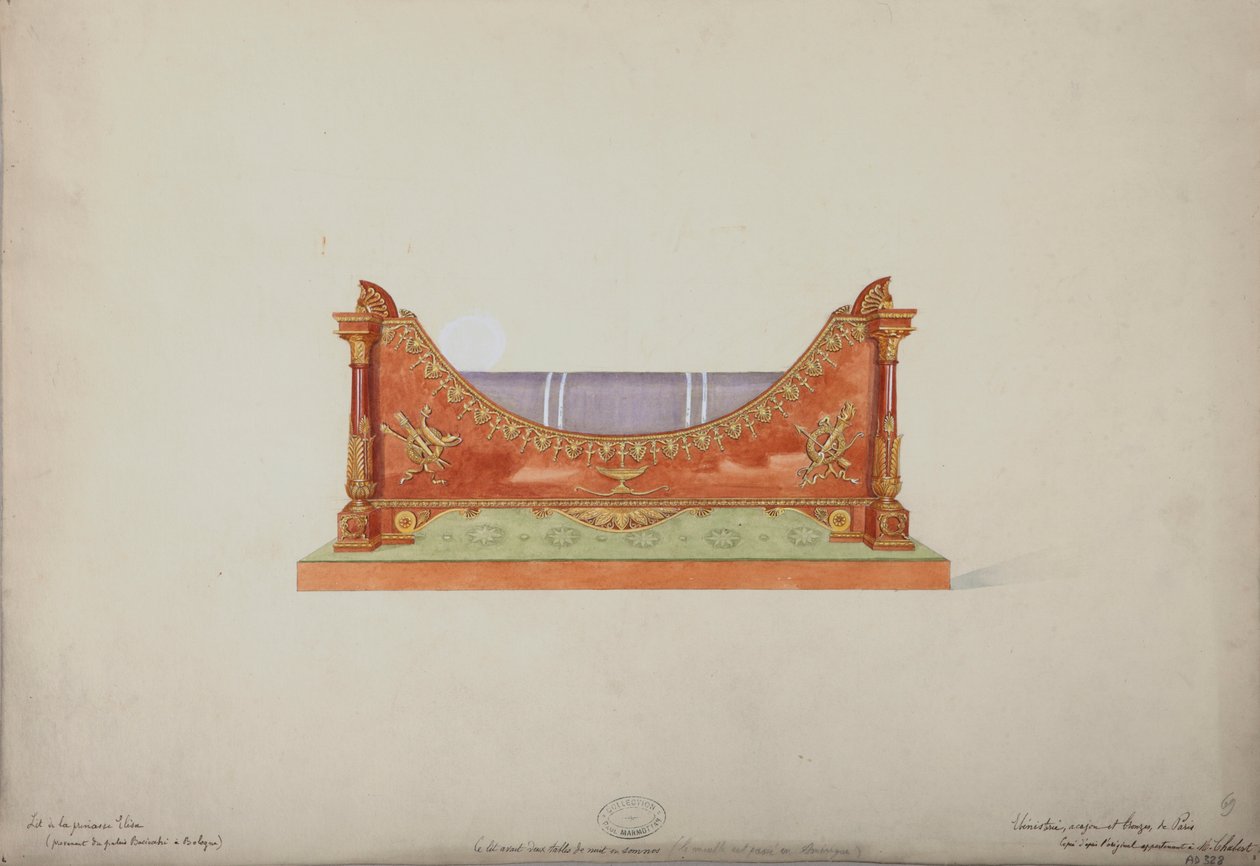 Elisas hercegnő ágya a bolognai Baciocchi-palotából, 1900-20 alkotó: French School