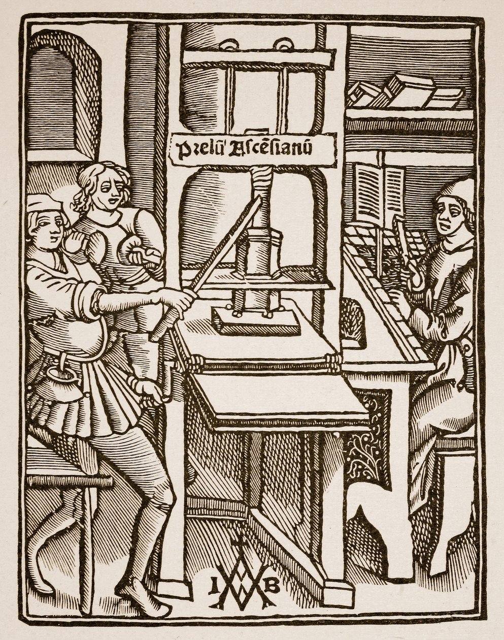 Nyomda, Hegesippus címlapja, nyomta Jodocus Badius Ascensius, Párizs, 1511 (szépia fotó) alkotó: French School