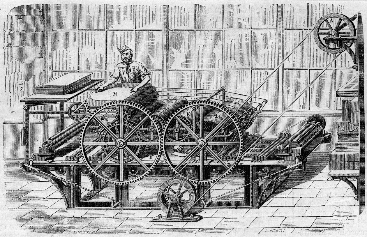 Újságnyomtatás: mechanikus prés nyomatok nyomtatásához alkotó: French School