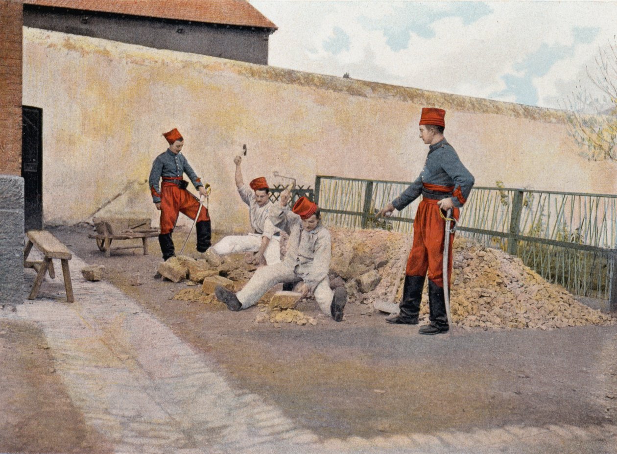 Foglyok Biribiben (a kavicsokat törő rabok) - a „Katonai albumban” - Afrikai vadászok alkotó: French School