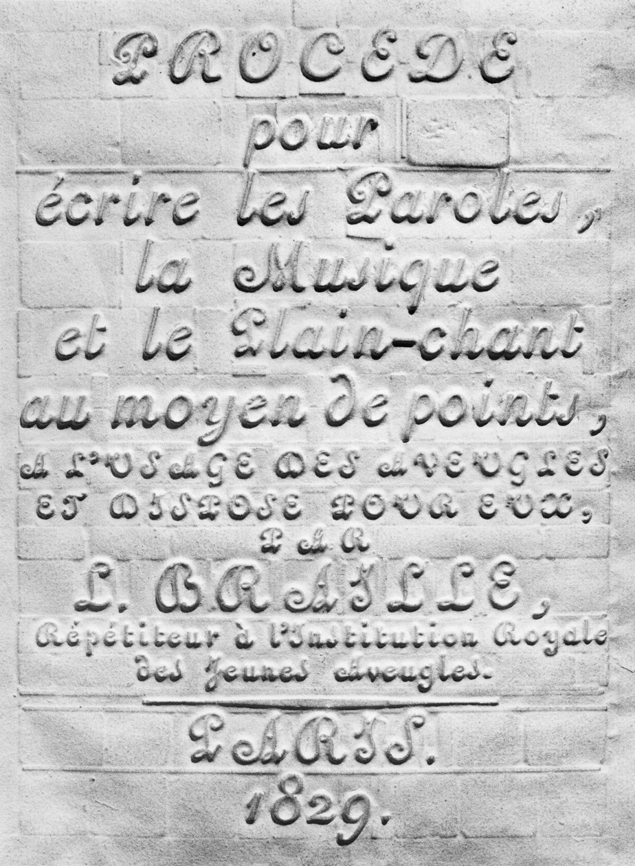 A Words, Music és Plainsong pontok segítségével történő megírásának folyamata a vakok számára, és Louis Braille által nekik rendezett, 1829 alkotó: French School