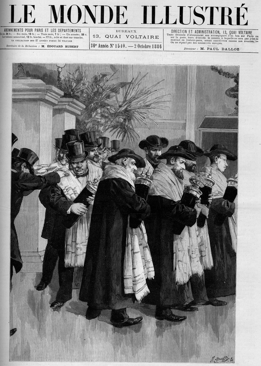 Felvonulás a versailles-i új izraeli templom felavatására. Metszet „A jeles világban” 1886. alkotó: French School