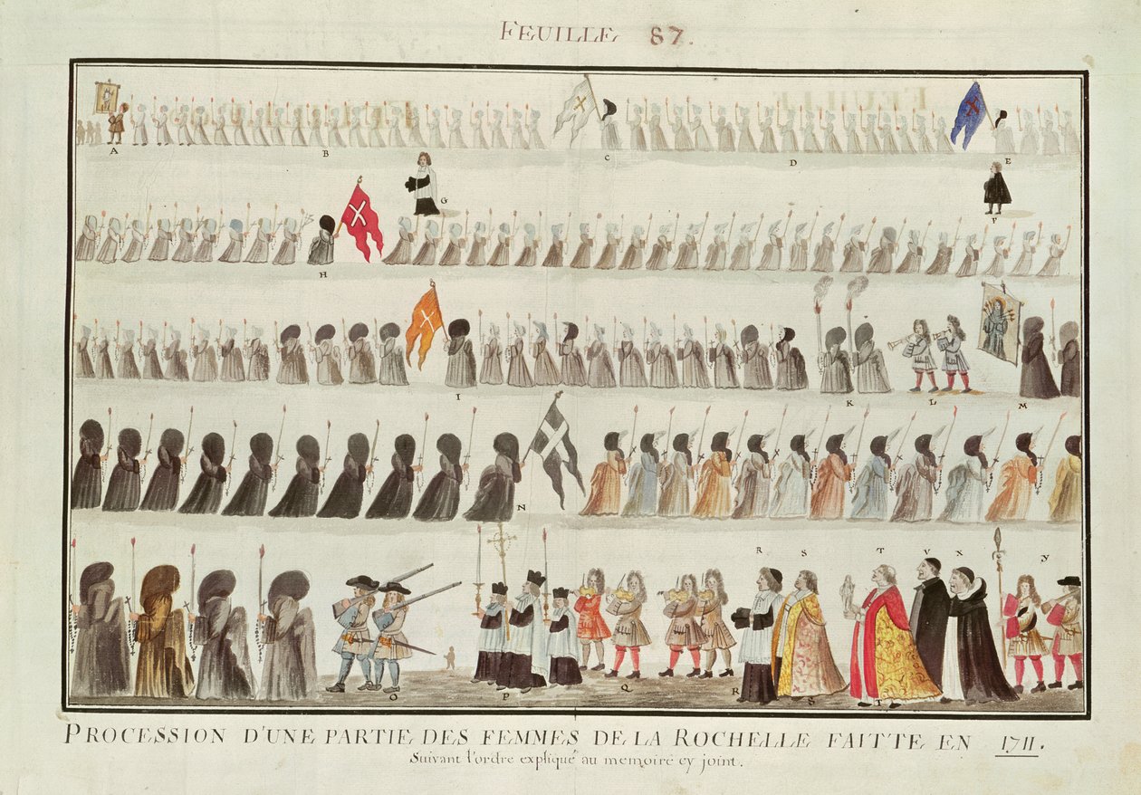 Egy csoport női körmenet La Rochelle-ből, 1711 alkotó: French School