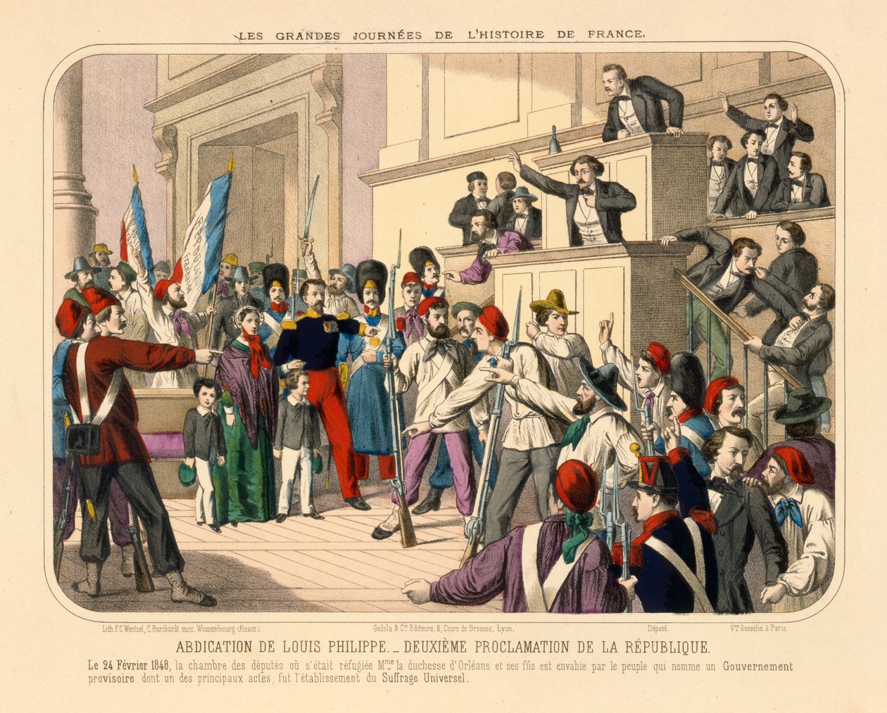 A második francia köztársaság kikiáltása a februári forradalom idején, 1848. február 24., Gadola, Lyon, 1848. alkotó: French School