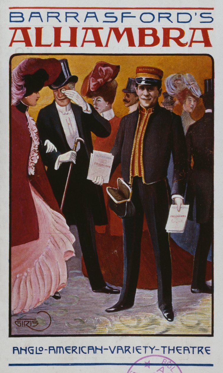Az Alhambra Music Hall programja, 1905 körül alkotó: French School
