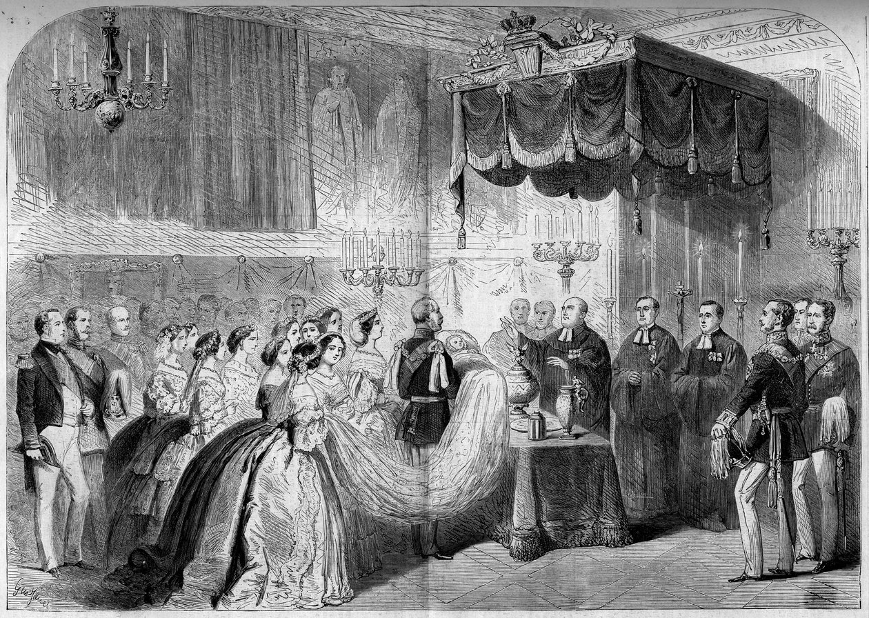 Protestáns szertartás: Frigyes Guillaume Victor Albert porosz herceg megkeresztelkedése (akiből II. Vilmos, Poroszország királya és Németország császára lett) alkotó: French School