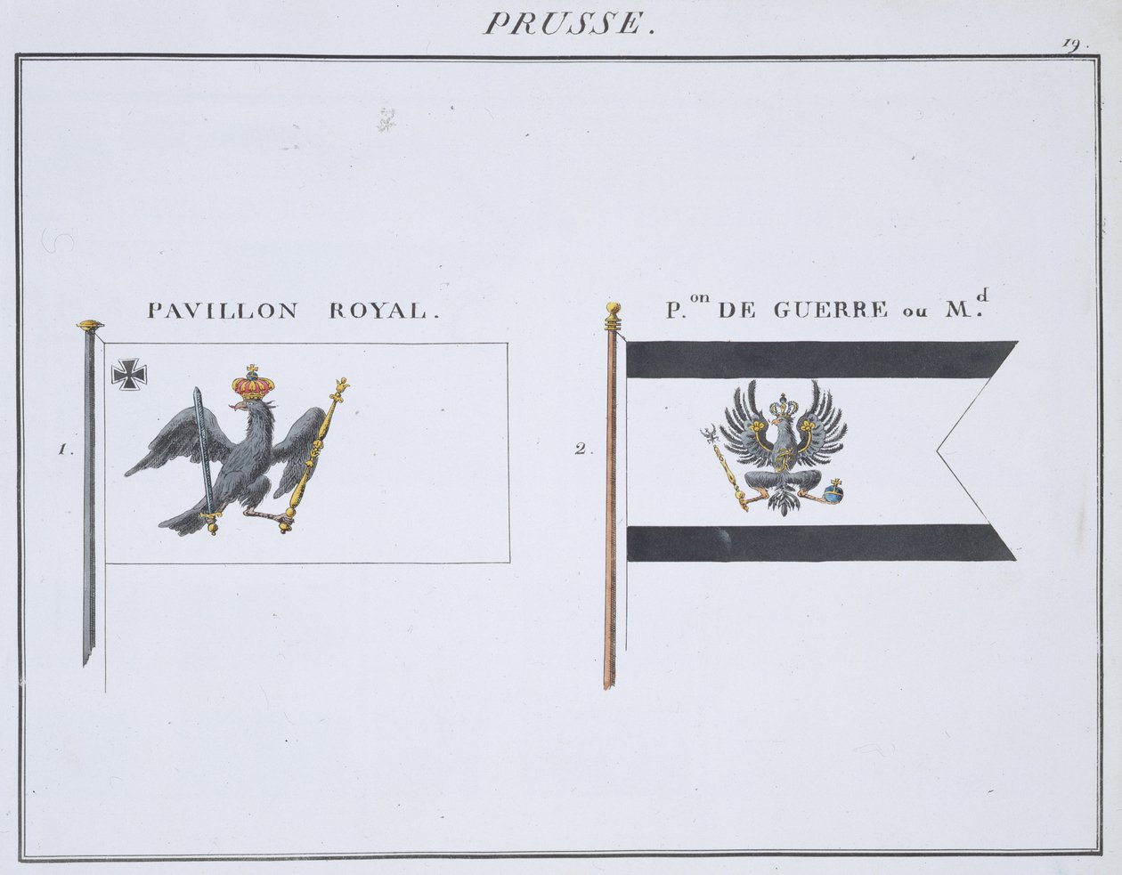 Porosz zászlók, egy francia zászlóskönyvből, 1819 körül alkotó: French School