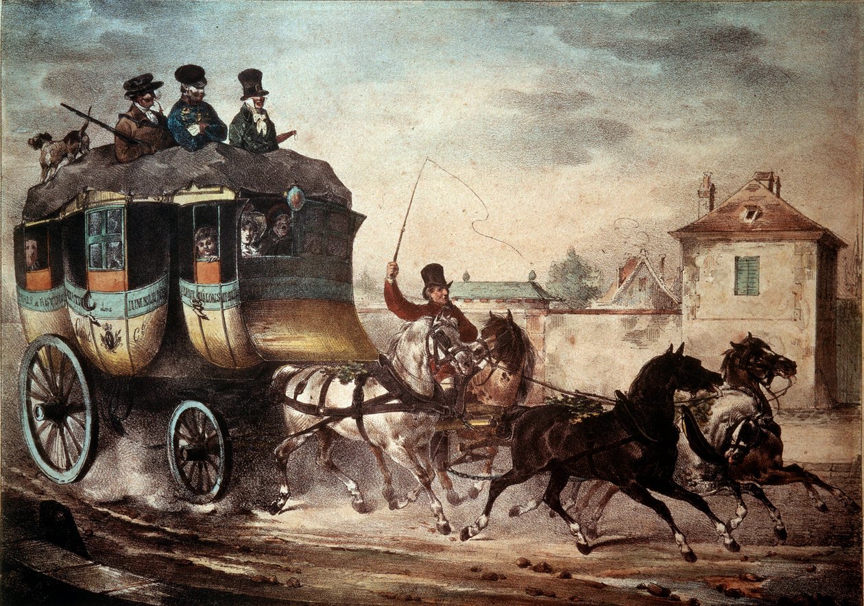 Tömegközlekedés: Párizs és Meaux közötti vonal szorgalma. Illusztráció gazemberről 1824-ben. Compiegne, Chateau Múzeum alkotó: French School
