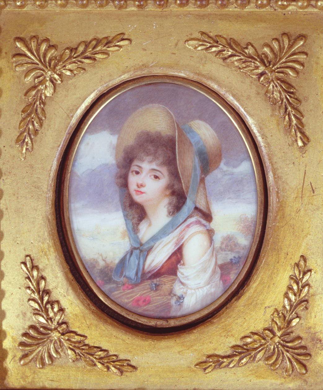 Pulcherie de Valence mákkal és búzavirággal ellátott búzaszálat cipelő c. 1783 (wc) alkotó: French School