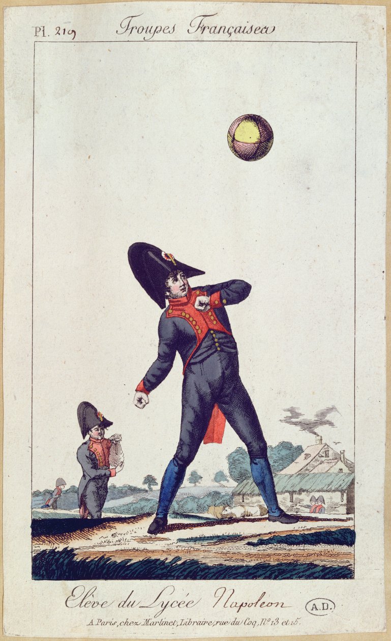 Napóleon líceus tanítványa labdázik, 1805 körül (színes metszet) alkotó: French School