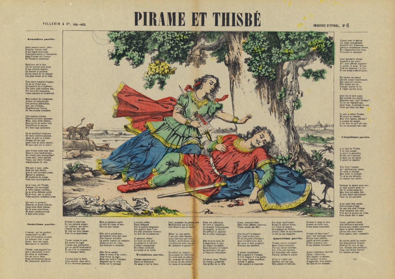 Pyramus és Thisbe (színes litográfia) alkotó: French School