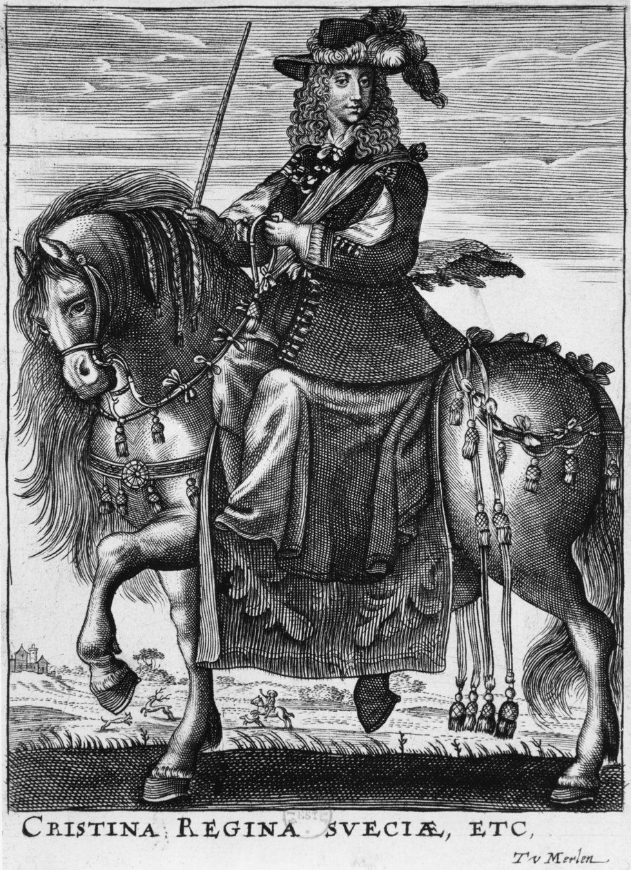 Krisztina svéd királynő (1626-89) lovon alkotó: French School