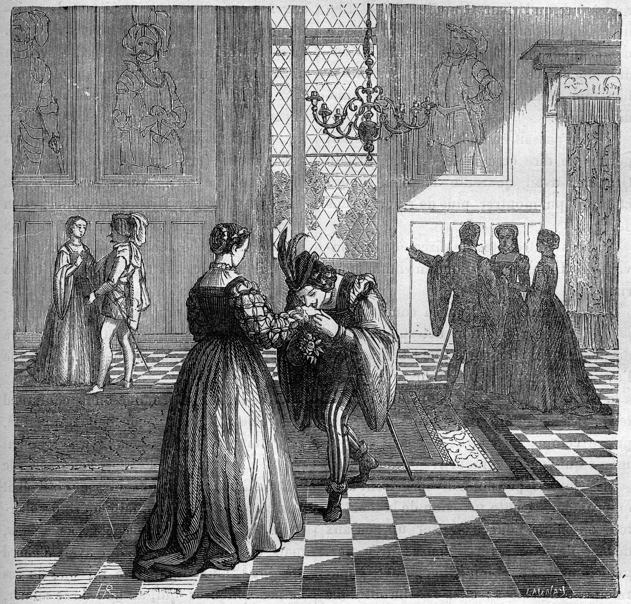 Margarita navarrai királynő (1492-1549) találkozik Pominivel. Dr. Th. „A prostitúció és a kicsapongás története a világ összes népe között az ókortól napjainkig” vésése. -F. Debray. 1879. alkotó: French School