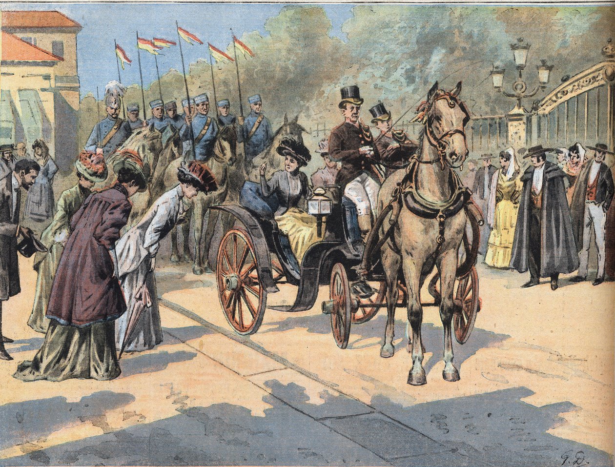 Marie Christine de Teschen (1858-1929) királynő köszönti a párizsi felvonulások királynőit, a "Le Petit Parisien" újságból. alkotó: French School