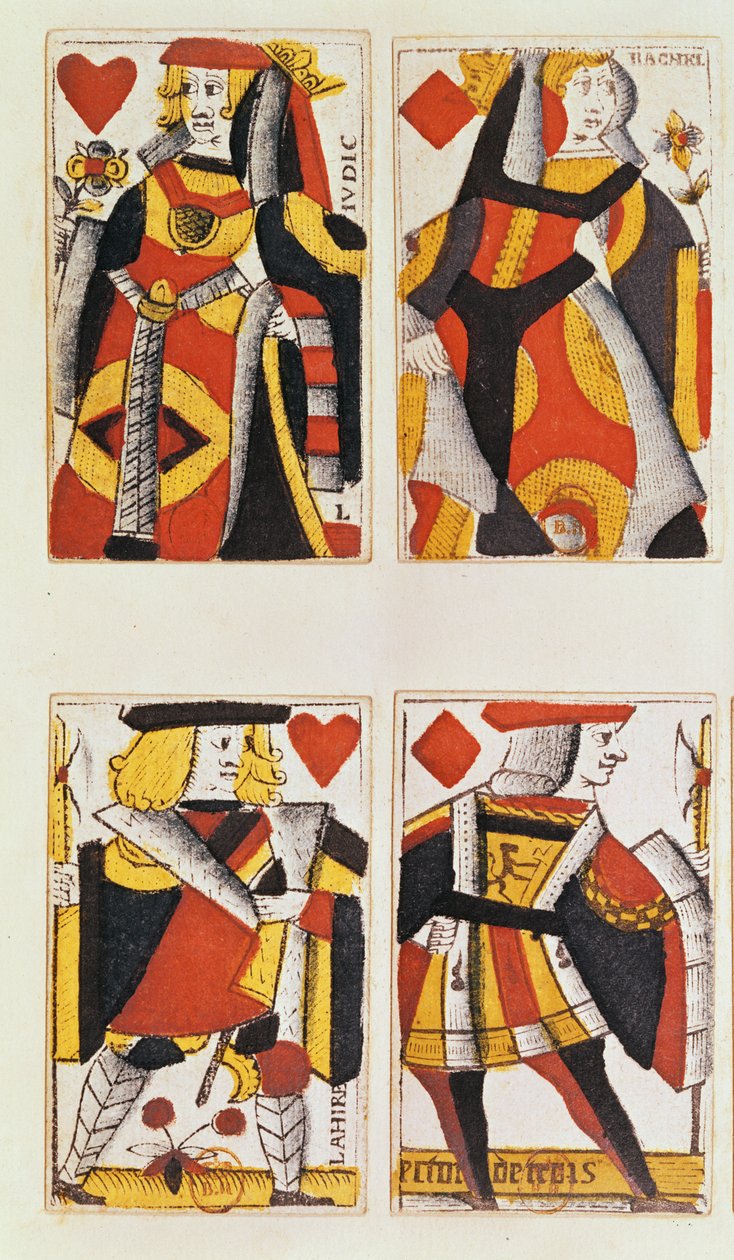 Queen és Jack kártyáznak (színes fametszet) alkotó: French School