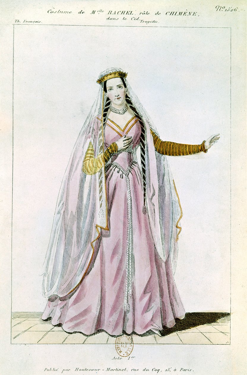 Rachel Chimene szerepében a Hautecoeur-Martinet által nyomtatott Pierre Corneille (1606-84) "Le Cid" című filmjében alkotó: French School