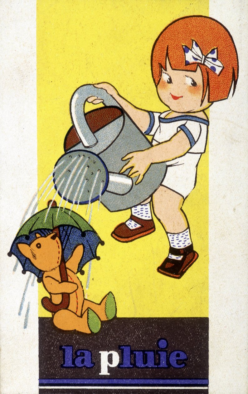 Esőábrázolás: egy lány öntözőkannával alkotó: French School