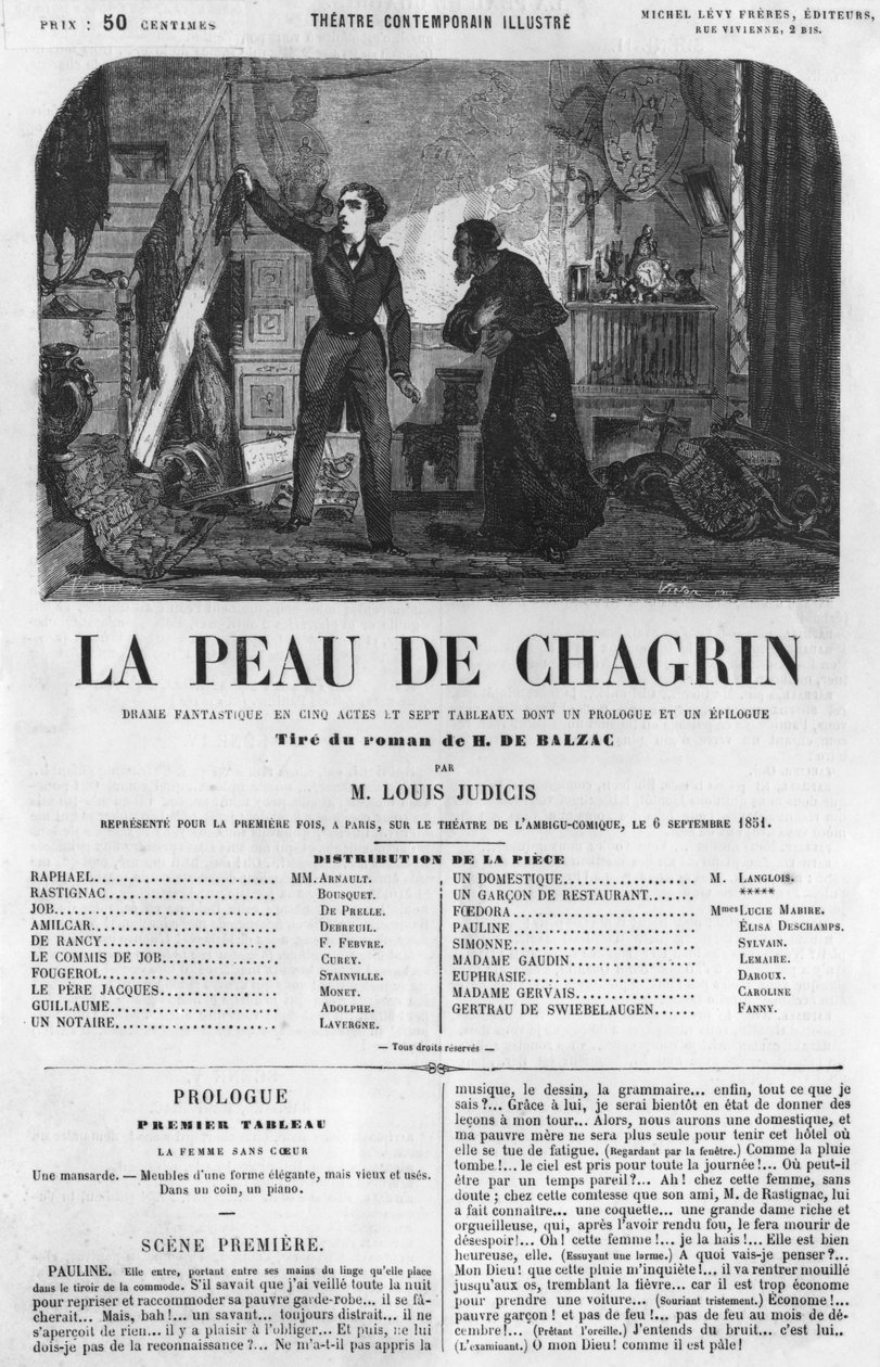 Raphael de Valentin és a boltos, a „La Peau de Chagrin” illusztrációja, Honore de Balzac (1799-1850) regényéből adaptált dráma alkotó: French School