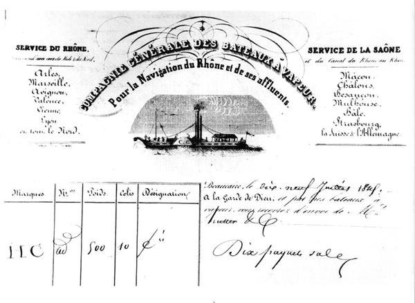 A Compagnie Generale des Bateaux Vapeur Pour la Navigation du Rhone és mellékfolyói által kiállított bizonylat alkotó: French School