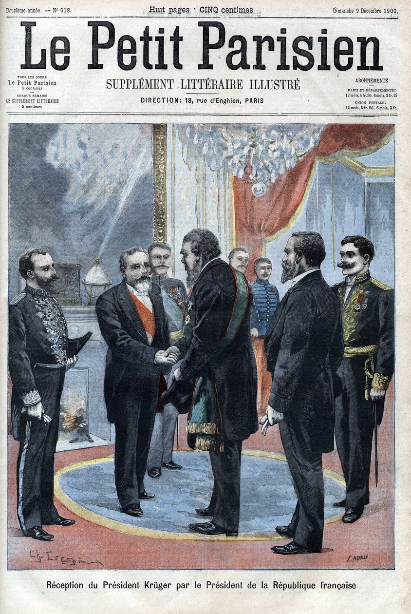 Paul Kruger (1825-1904) elnököt, a Transvaali Köztársaság elnökét Emile Loubet, a Francia Köztársaság elnöke fogadta a Palais de L