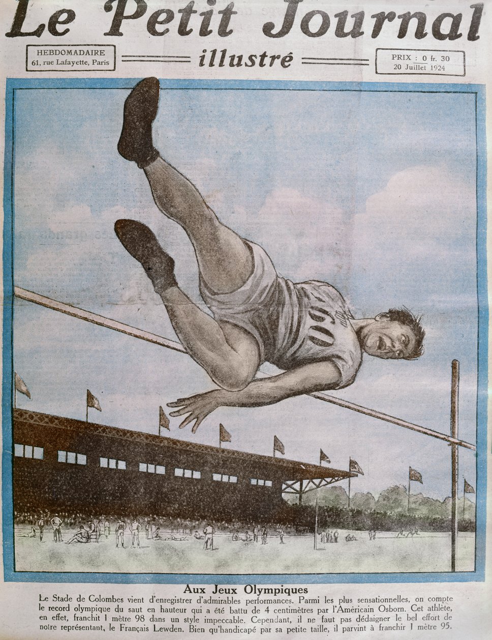 Rekord magasugrás a 8. Olimpiai Játékokon, Párizs, 1924, borítóillusztráció a Le Petit Journalból, 1924. július 20. alkotó: French School