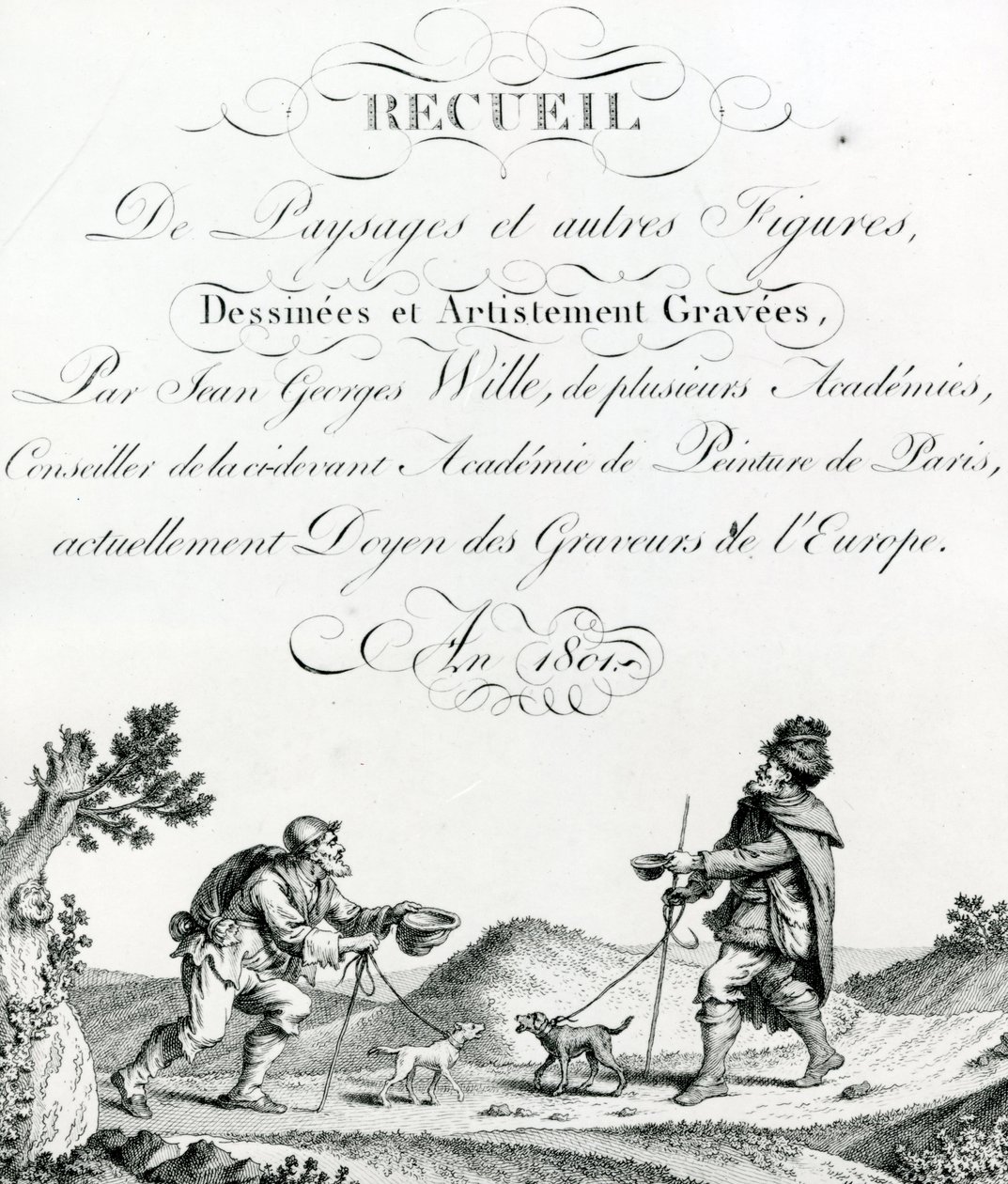 Tájképek és egyéb figurák gyűjteménye, rajzolta és művészileg metszette: Johann Georg Wille alkotó: French School
